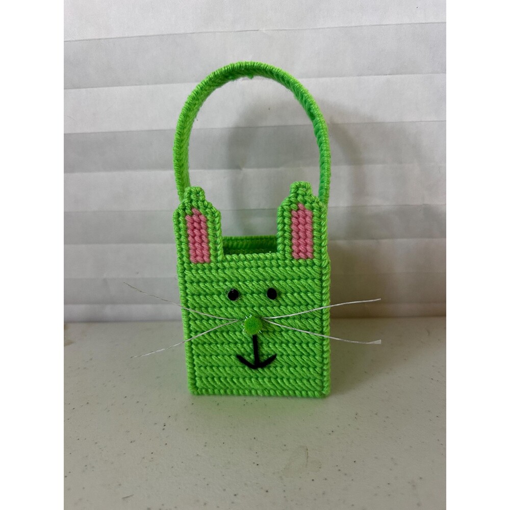 Mini Easter Basket with Bunny – Colorful Plastic Canvas Handmade Gift